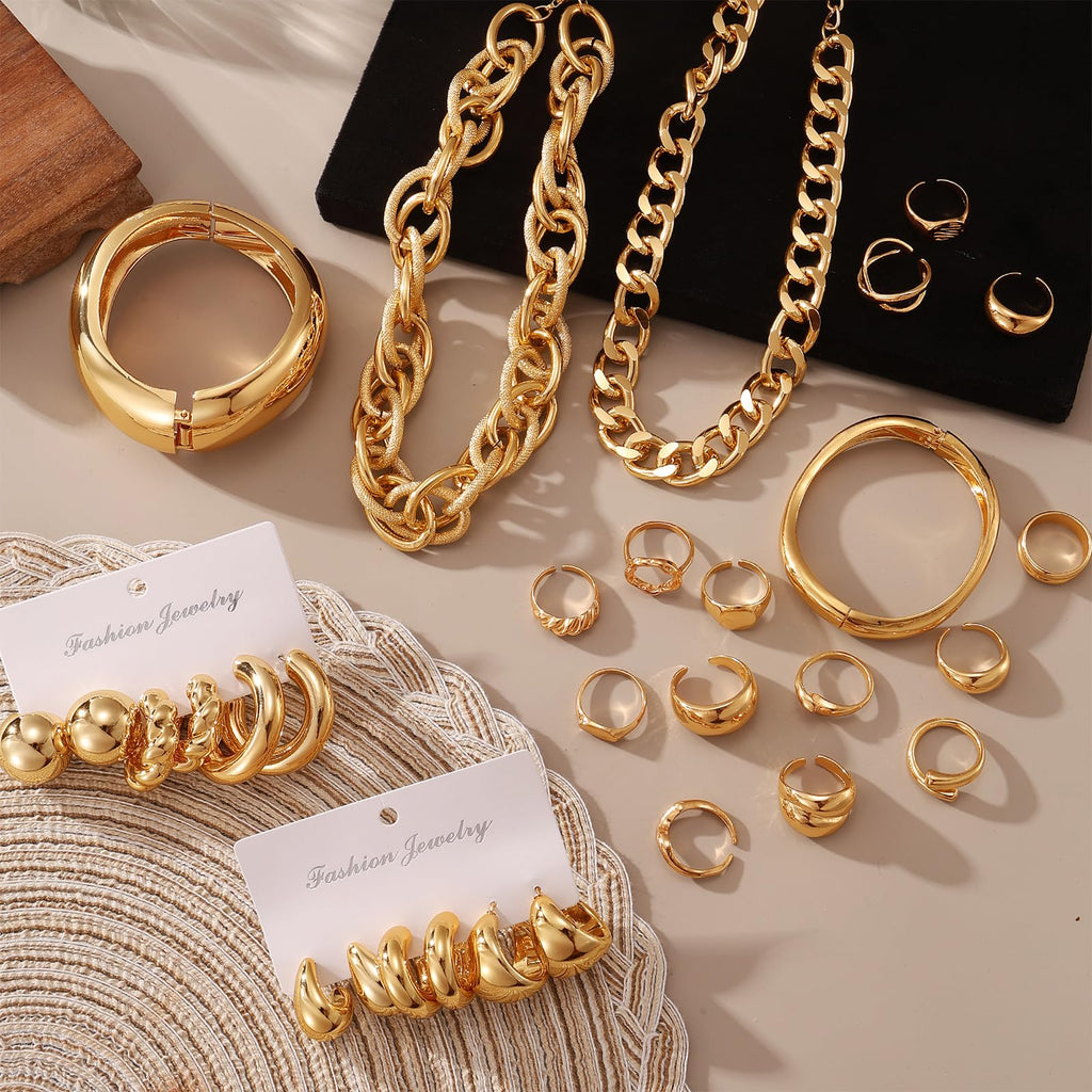Women's Accessories - 36-Piece Gold Plated Jewelry Set Necklaces Bracelets Earrings Rings Gift