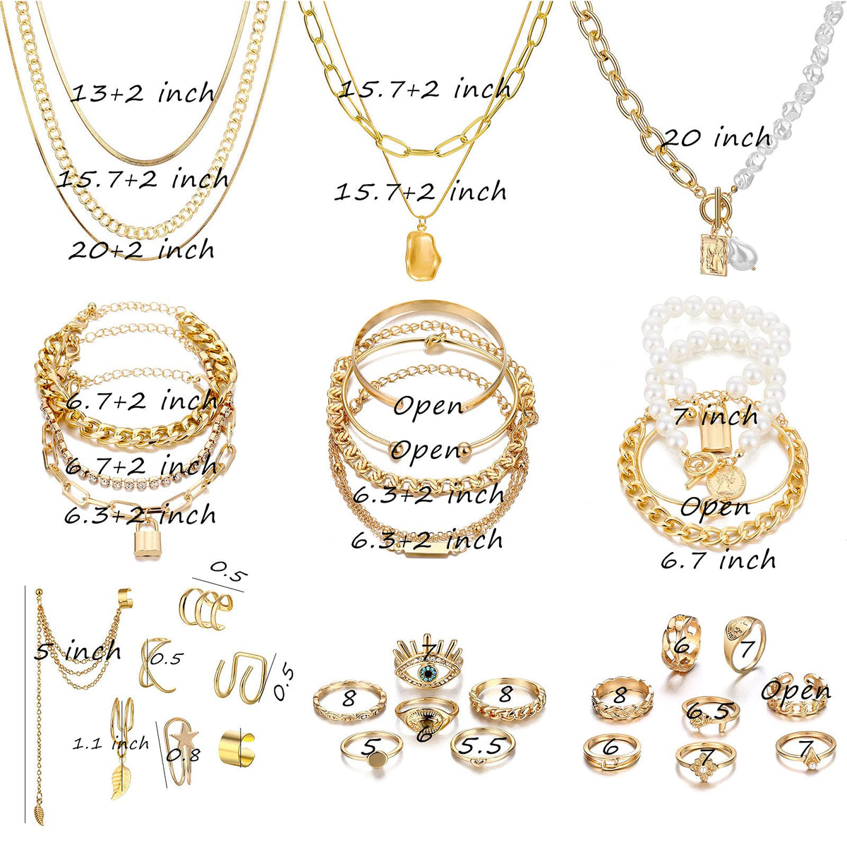 Women's Accessories - 36-Piece Gold Plated Jewelry Set Necklaces Bracelets Earrings Rings Gift