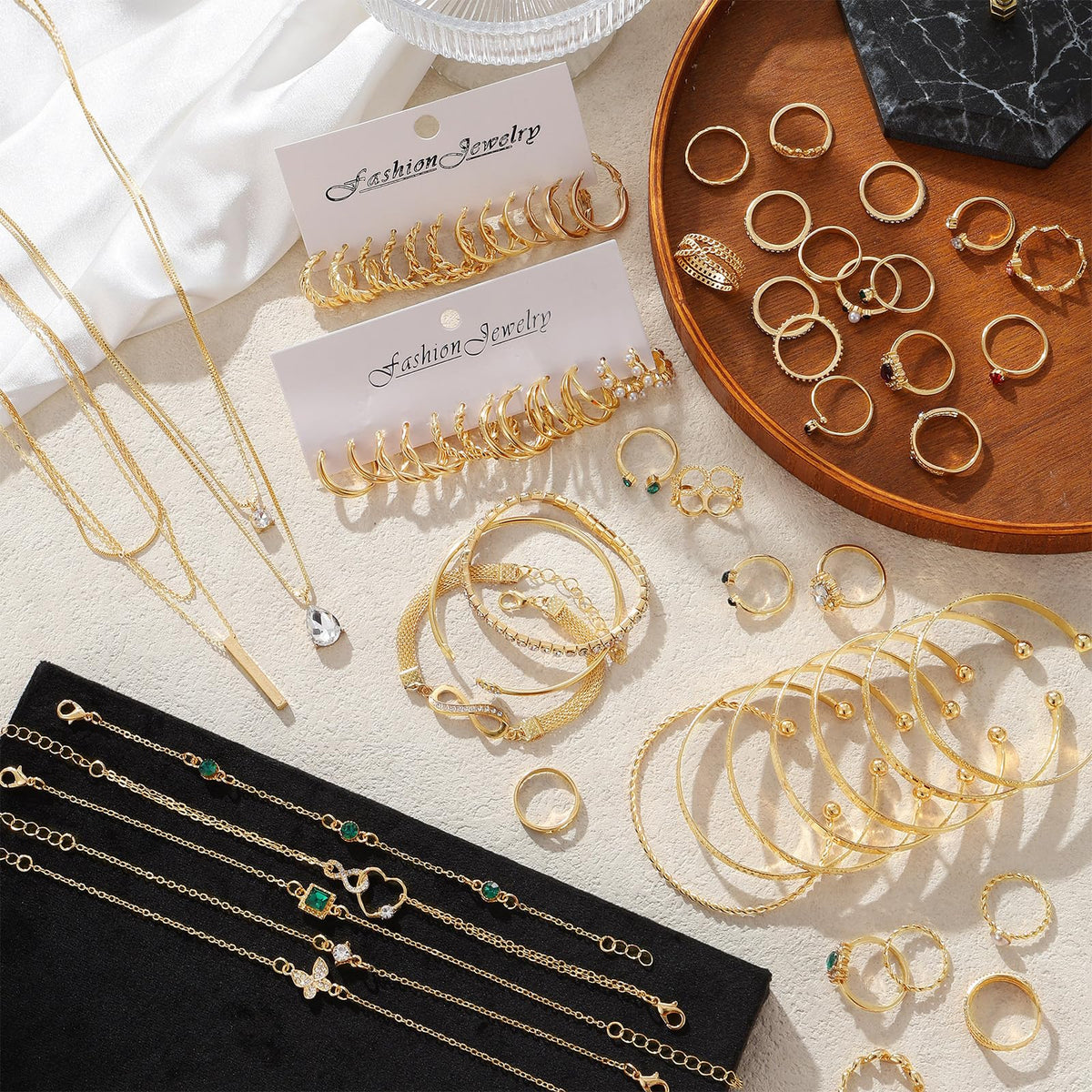 Women's Accessories - 36-Piece Gold Plated Jewelry Set Necklaces Bracelets Earrings Rings Gift